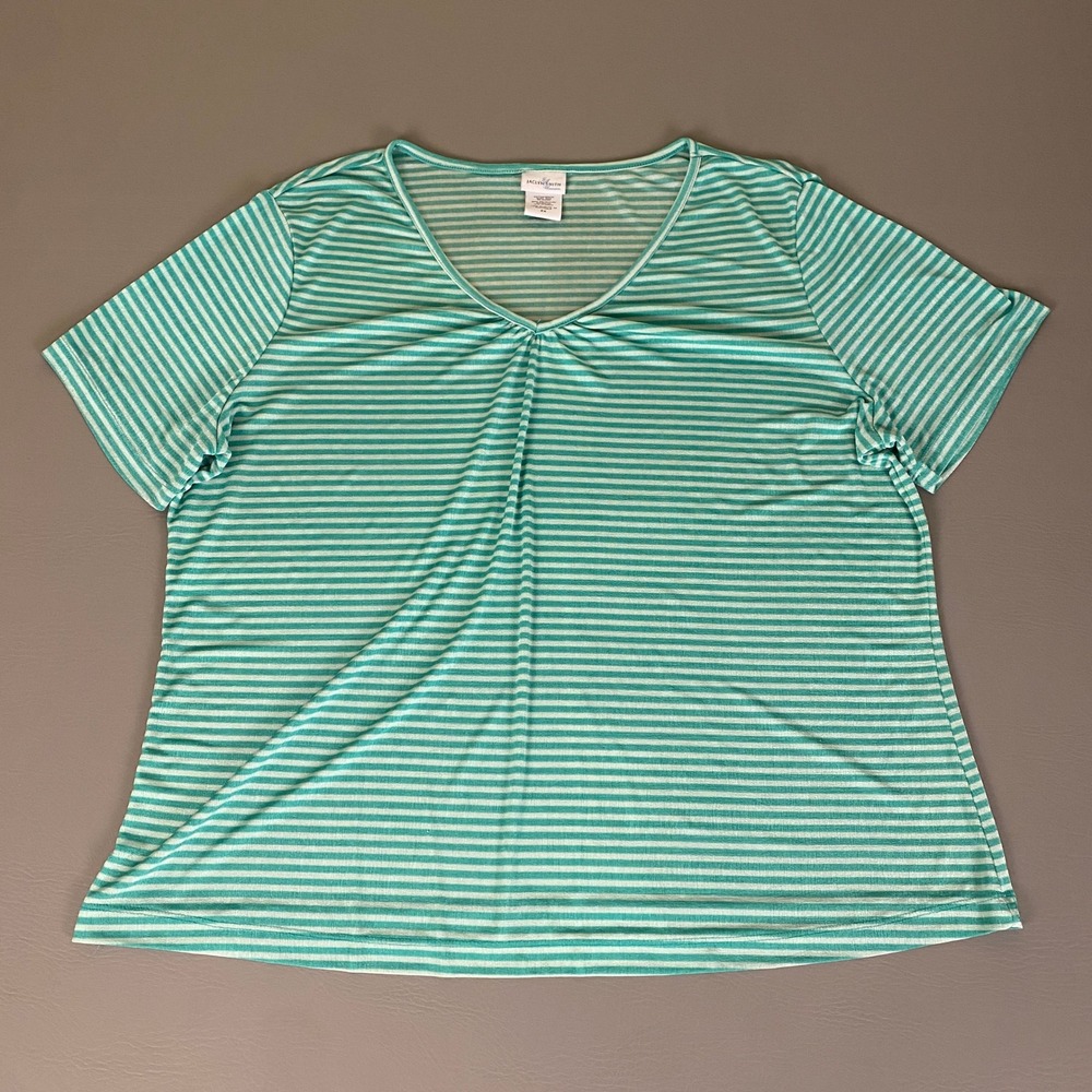 Jaclyn Smith T Shirt‎ Top Women's Plus 2X Turquoise White Striped Short Sleeve